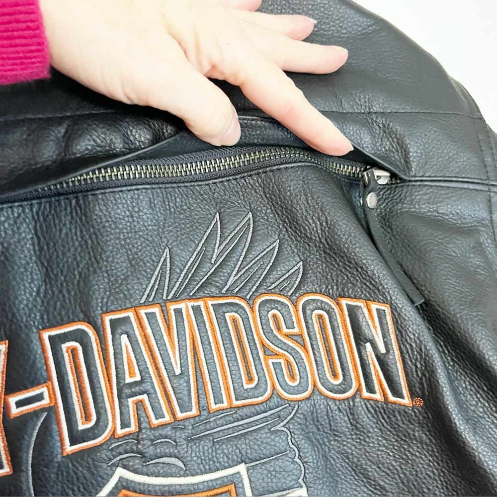 Harley-Davidson 2008 Black Leather Biker Jacket w/Air Vents, Ties for Snug Fit - Picture 13 of 17